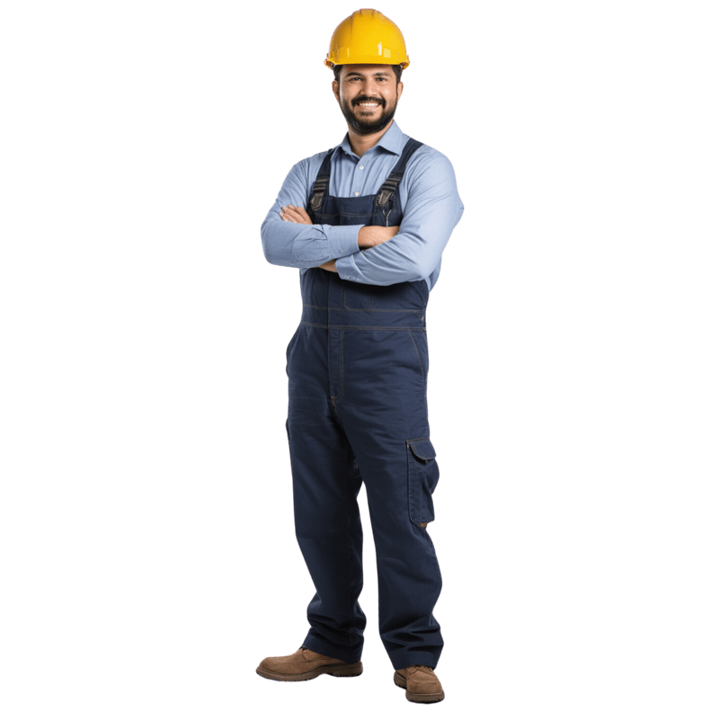 photo of a engineer with safety helmet isolated on transparent background.